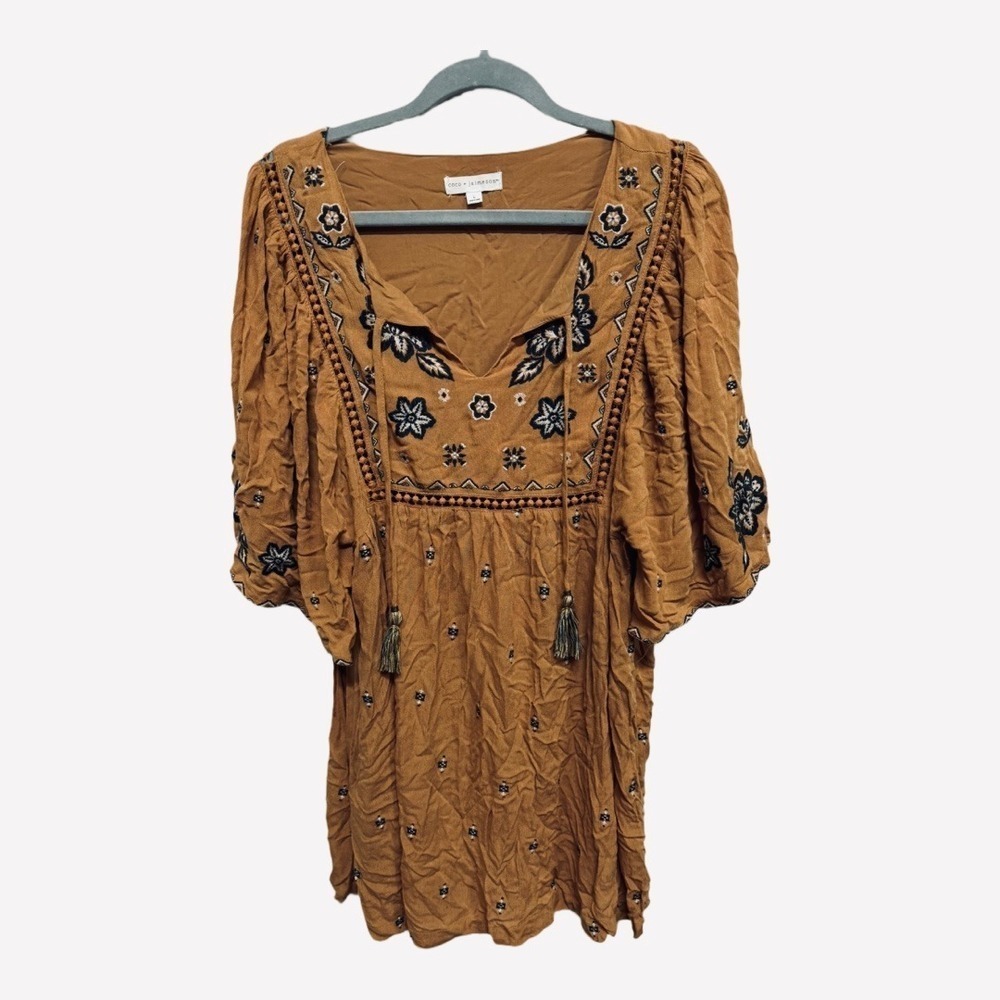 Coco + Jaimeson Brown Boho Bohemian Short Dress Size Large Festival Hippie
